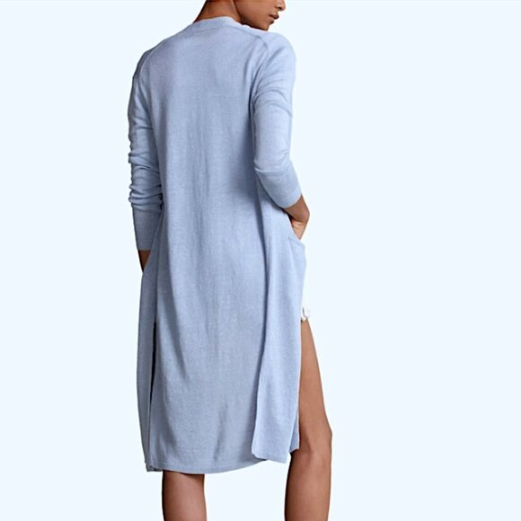 Polo Ralph Lauren Duster Cardigan Women's Size S Blue Linen Long Open Front - Picture 3 of 13